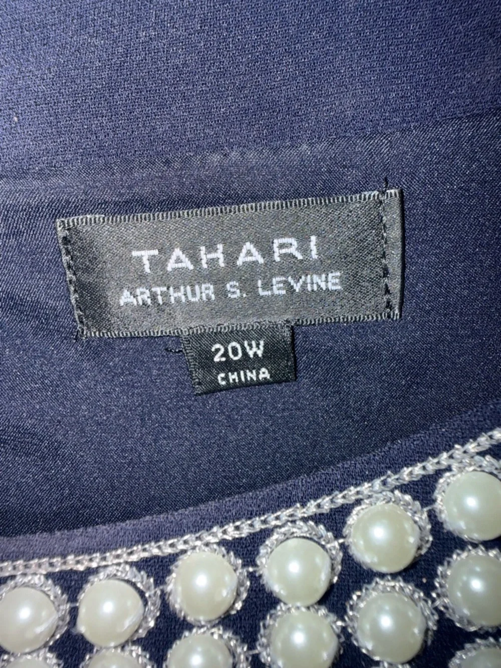 Tahari ASL Navy Shift Dress with Pearl-Embellished Collar - Picture 5 of 9